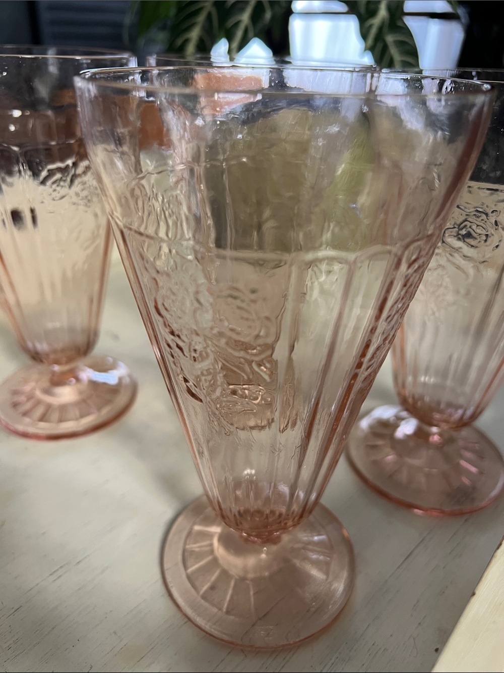 Vintage Pink Depression Era Glass Goblets Excellent Condition 4 Pieces
